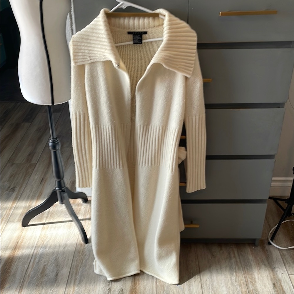 Theory Cream Ribbed Long Cardigan